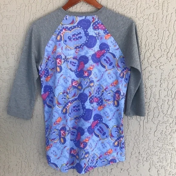 LuLaRoe Disney Mickey Minnie Print Randy Raglan Top Small - Picture 5 of 9
